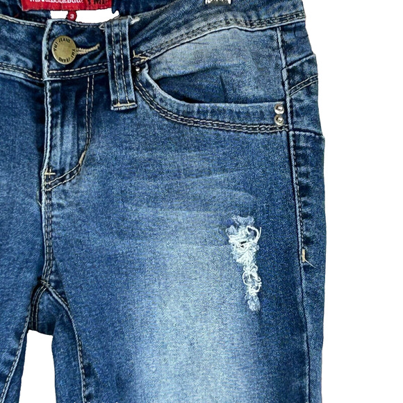 YMI Jeans Womens 3 Blue Medium Wash Skinny Distressed Low Rise 5 Pocket Denim - Picture 3 of 13